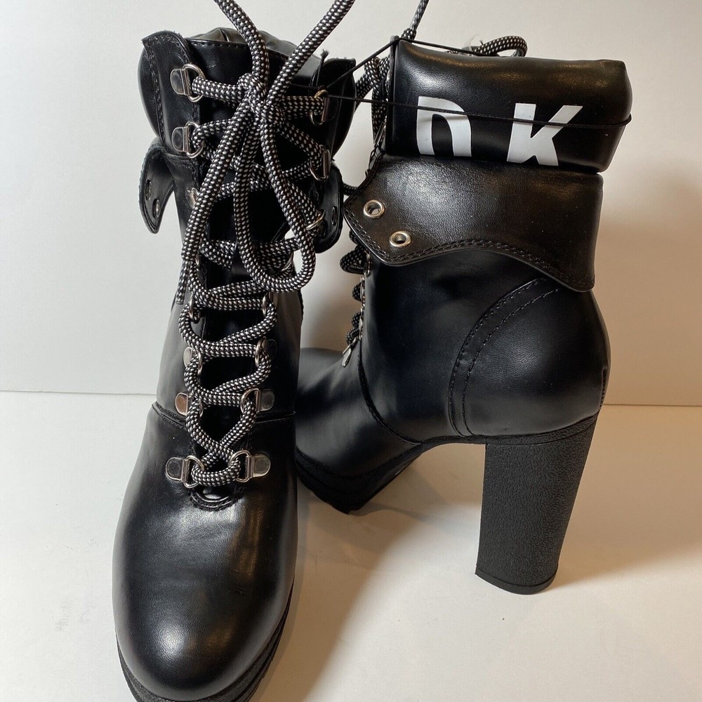 COPY - DKNY Logo Boots Women Size 7 Black And White High Heel Boots Brand New